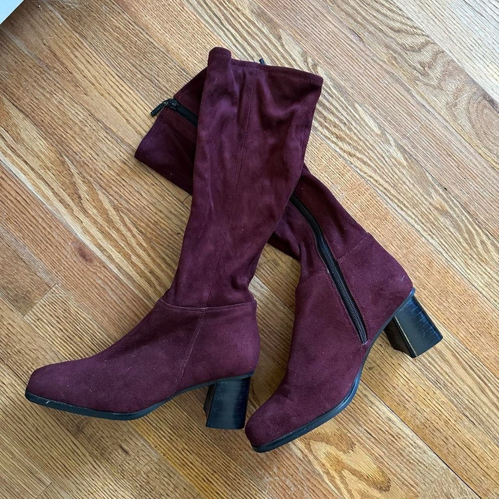 burgundy faux suede boots